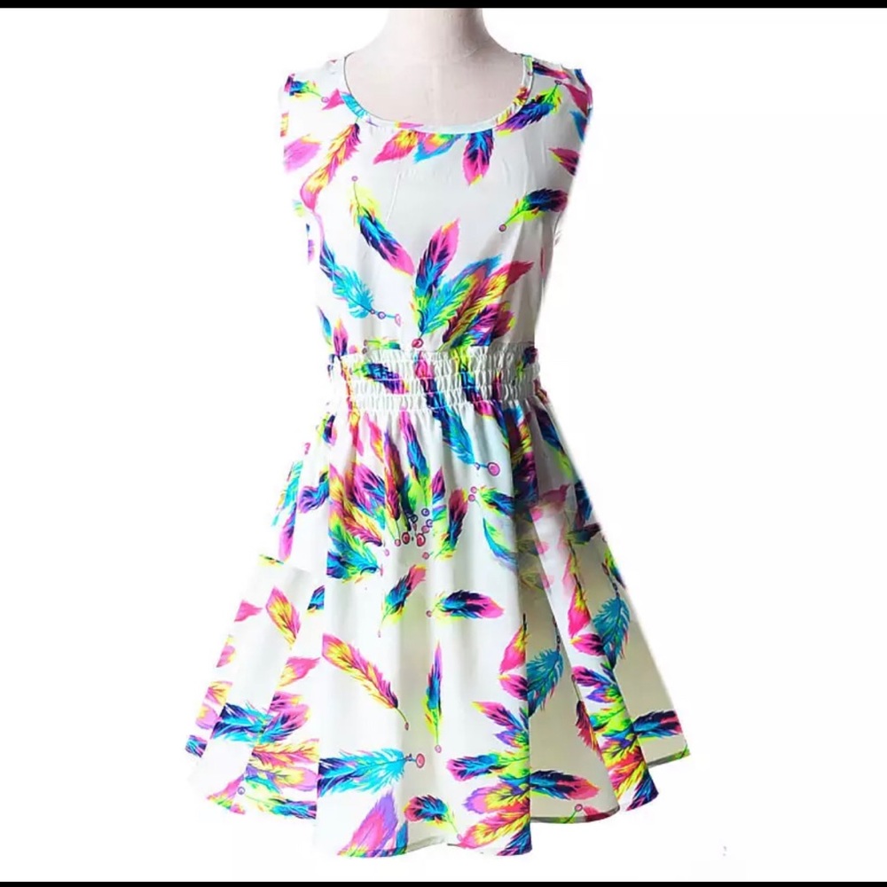 White Rainbow Feather Boho Dress - Picture 1 of 2
